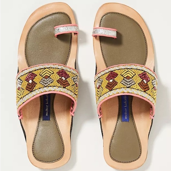 Meher Kakalia Embroidered Toe-Loop Sandals Anthropologie Size 9 - Picture 1 of 15